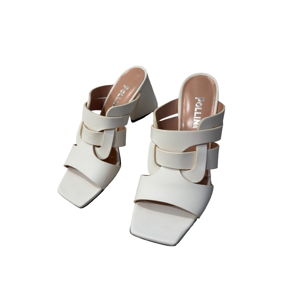 Pollini Cage Cowhide Heel Mules White